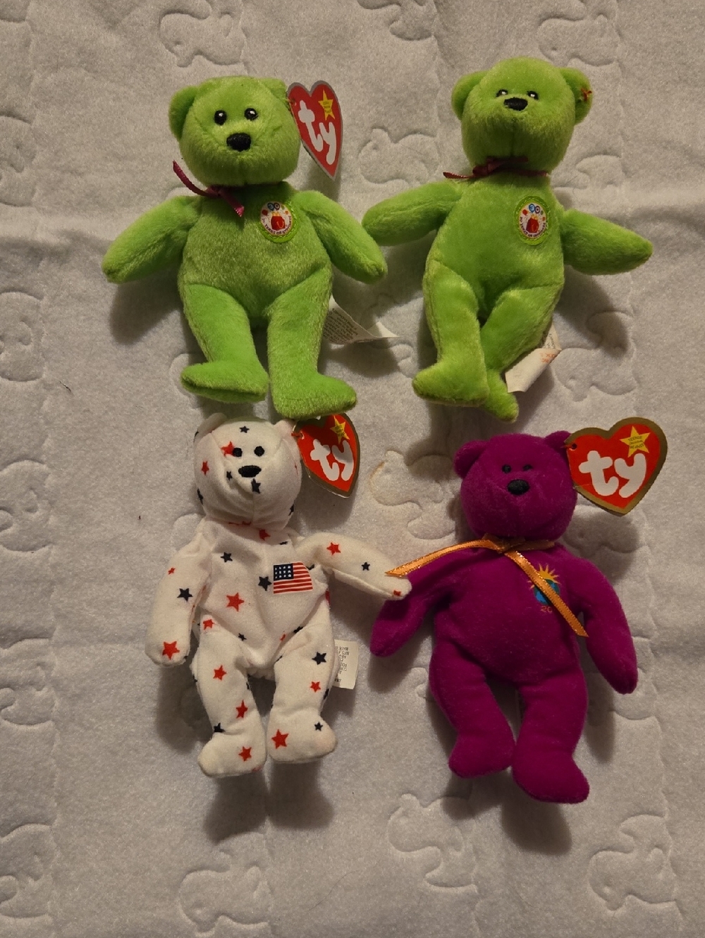 Ty Teenie Beanie Baby  Bears - Green Thirty, White Glory, Purple Millenium